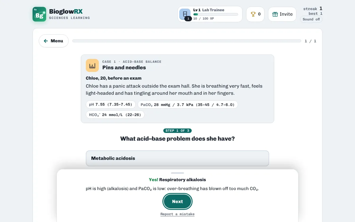 Kidney Quest on BioglowRX: abg practice: blood gas cases