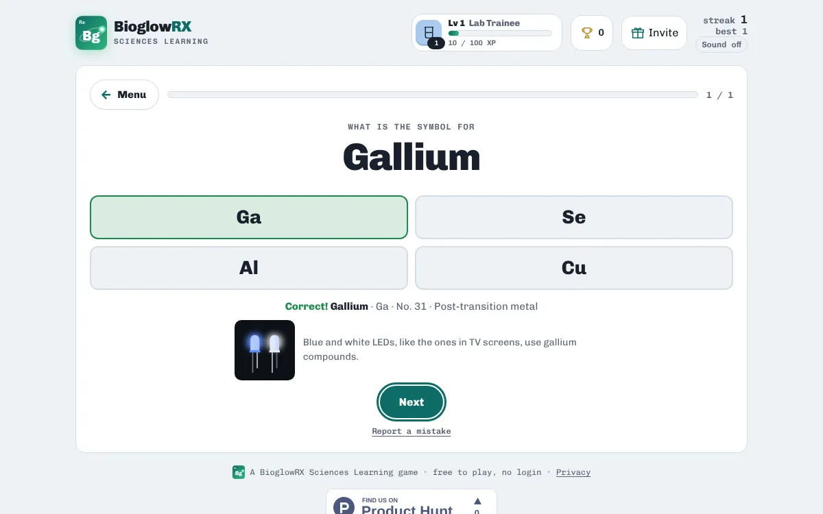 Element Rush on BioglowRX: periodic table game