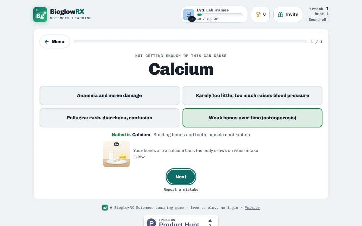 Nutrient Rush on BioglowRX: vitamins and minerals quiz